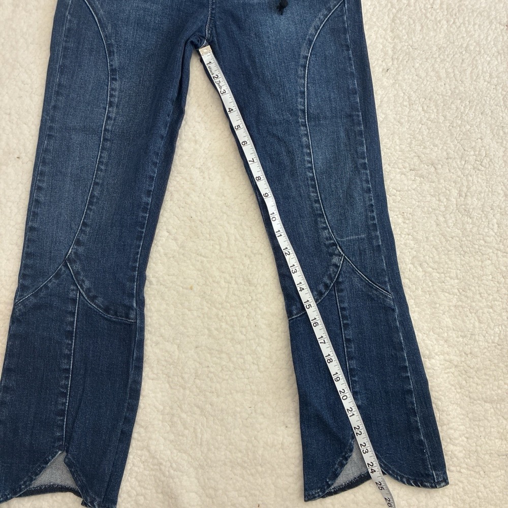 Lucky Brand Lace-Up Denim Jeans Dark Wash with Curved Seams & Flared Scallop Hem - Picture 5 of 7